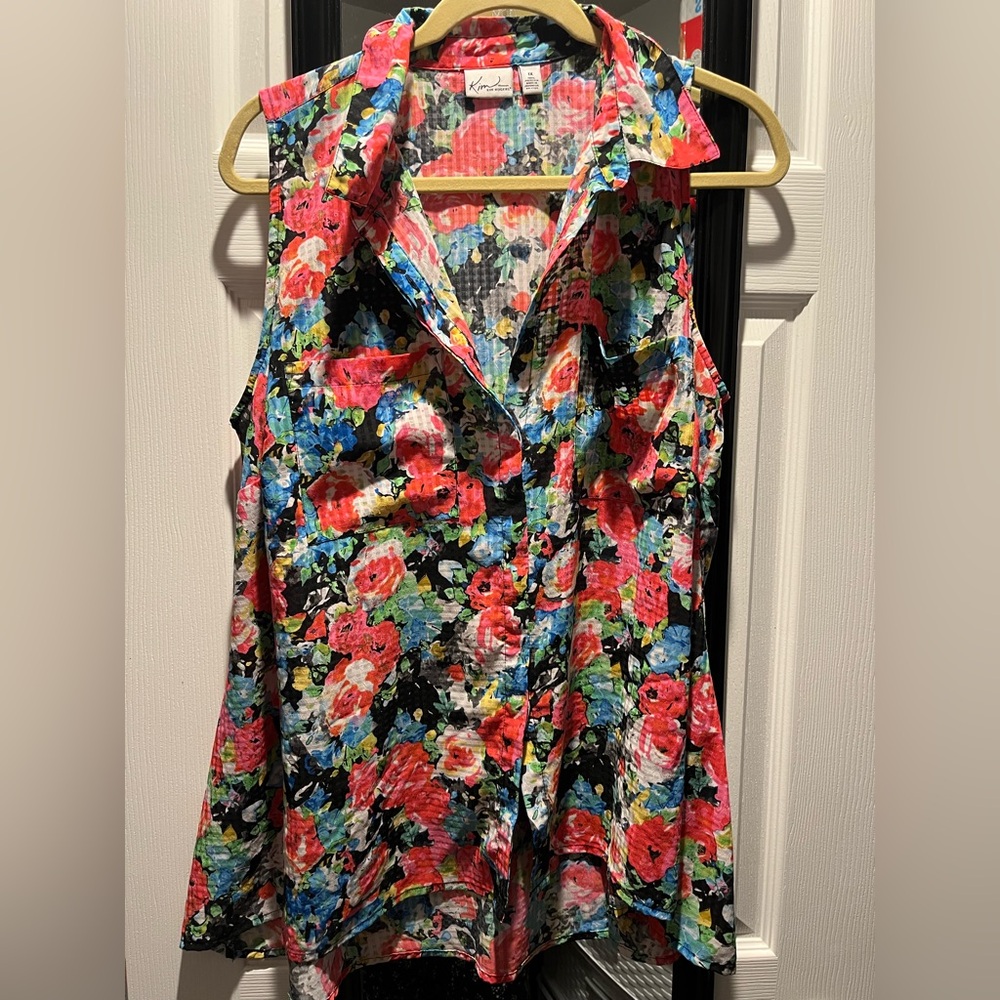 Kim Rogers Black and Red Sleeveless Peplum Blouse